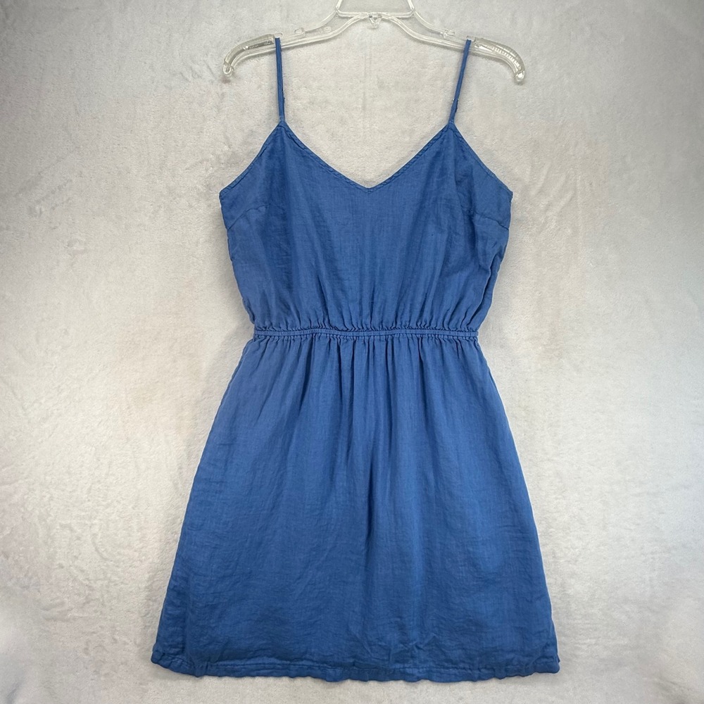 J.Crew Linen Blend Sun Dress Adjustable Straps Blue Casual Summer Medium